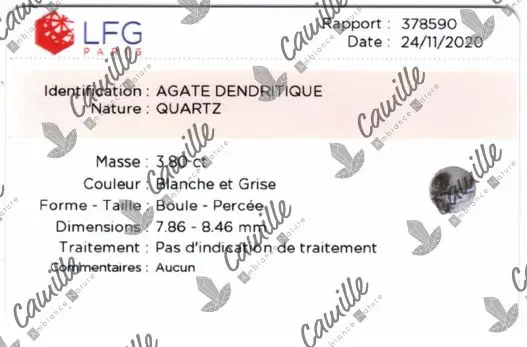rapport authenticite pour le bracelet agathe dendrite du laboratoire français de gemmologie