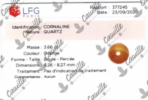 rapport authenticite pour la cornaline laboratoire français de gemmologie