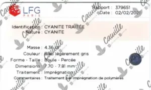 rapport authenticite cyanite bleu du laboratoire français de gemmologie