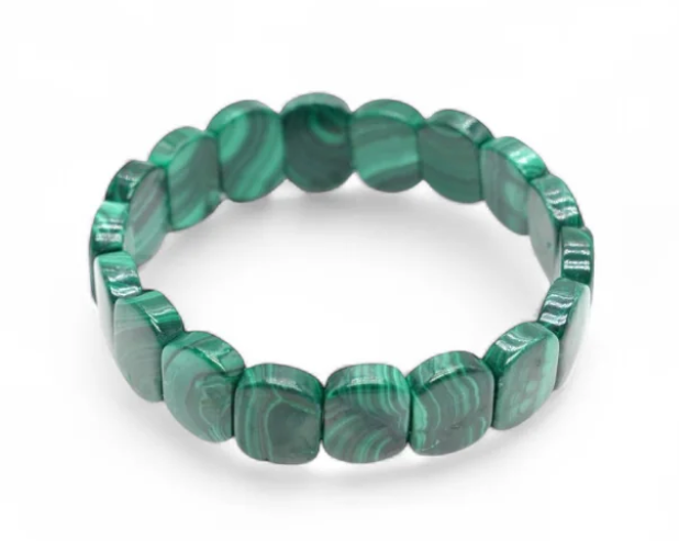 Bracelet malachite plaque pierre naturelle verte avec veinage sur une qualité AA+ très pure taillé en plaque 14x12mm
