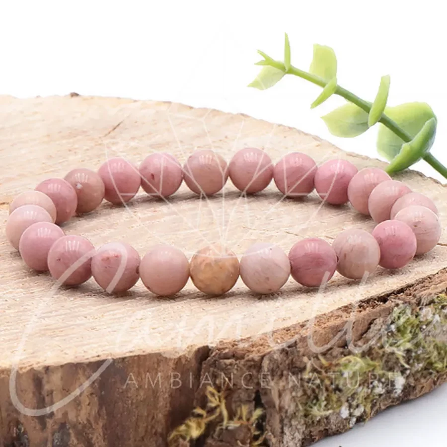 bracelet rhodonite 08mm pierre naturelle rose origine australie