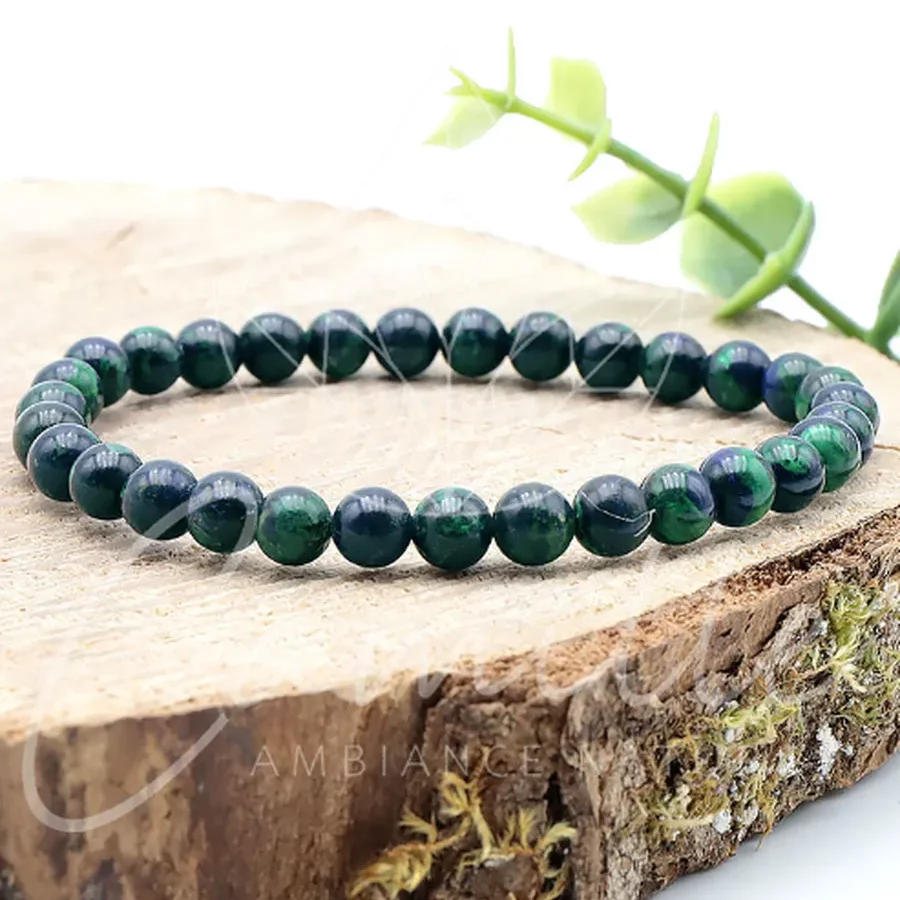 bracelet azurite malachite 06mm pierre naturelle de couleur bleu vert et noir