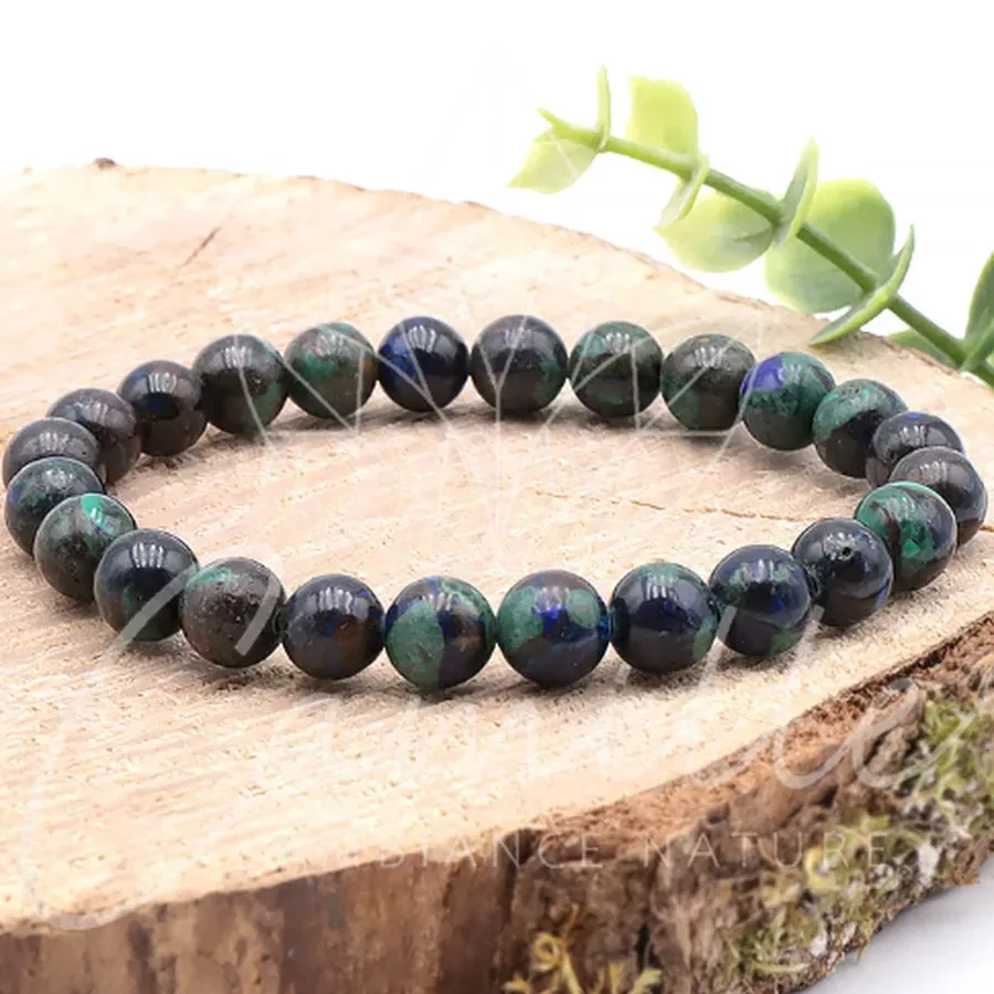 bracelet azurite malachite 08mm pierre naturelle