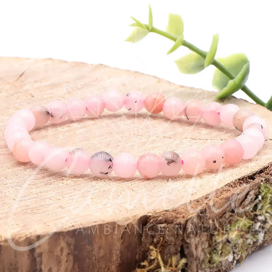 bracelet opale rose 06mm pierre naturelle de couleur rose