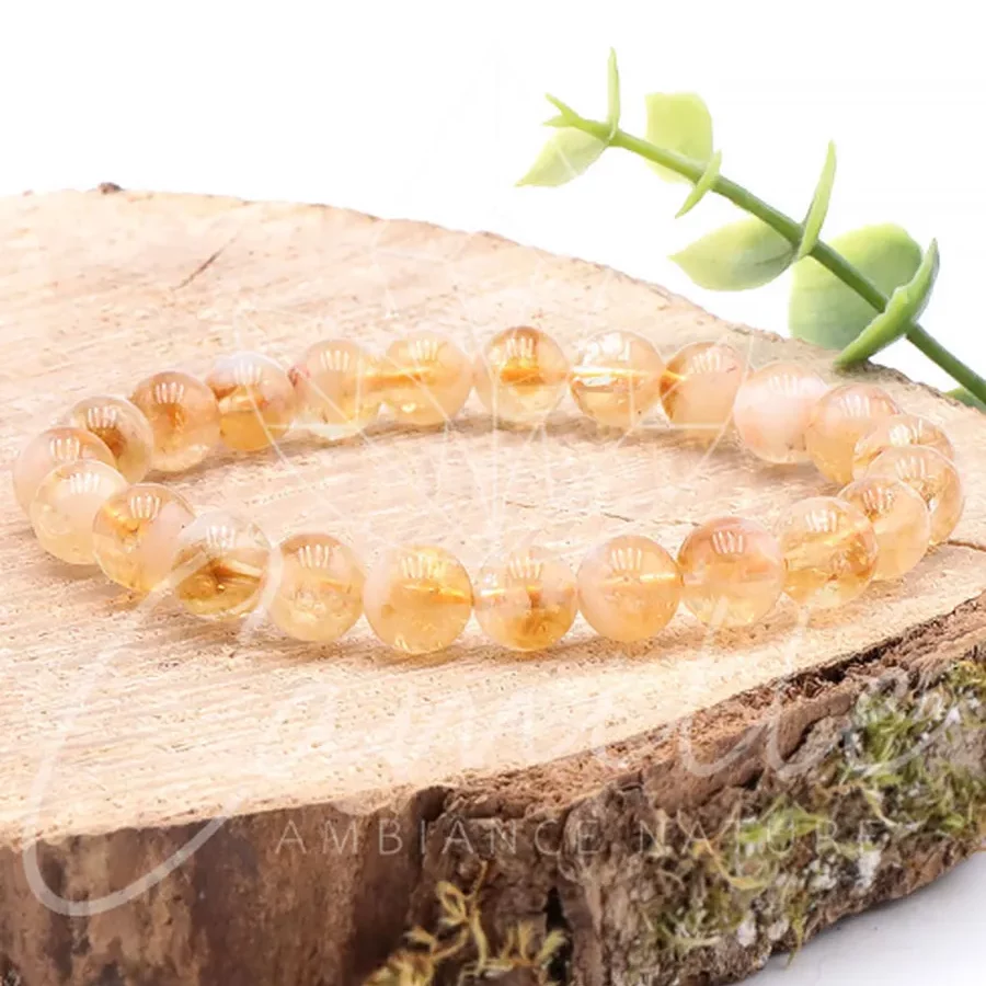 bracelet citrine chauffé 08mm pierre naturelle orange avec veine blanche légère transparence