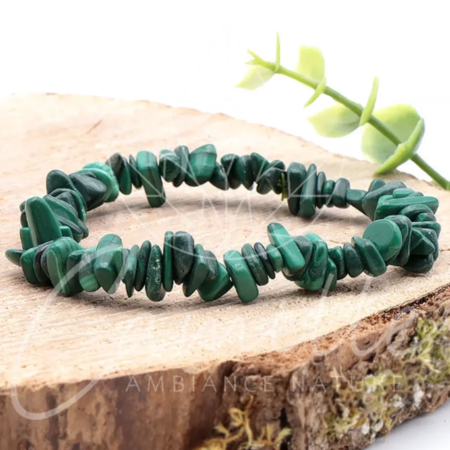 bracelet malachite baroque qualité AA pierre naturelle verte avec des veines plus foncées et bien dessinées