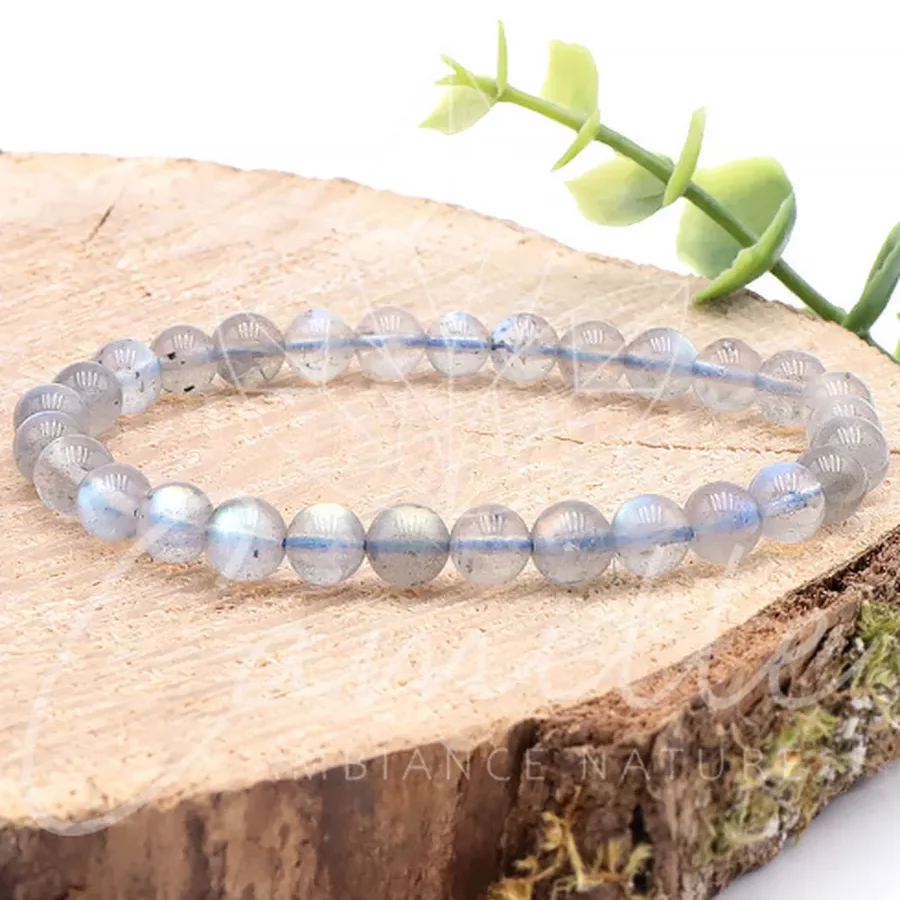 bracelet labradorite AA+ de Madagascar 07mm pierre naturelle gris clair avec reflet et belle transparence