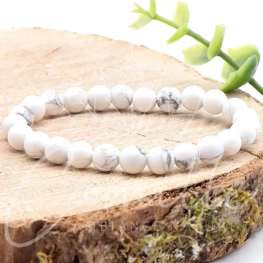 bracelet howlite 06mm qualité A taille enfant pierre naturelle de couleur blanche avec nervure noire