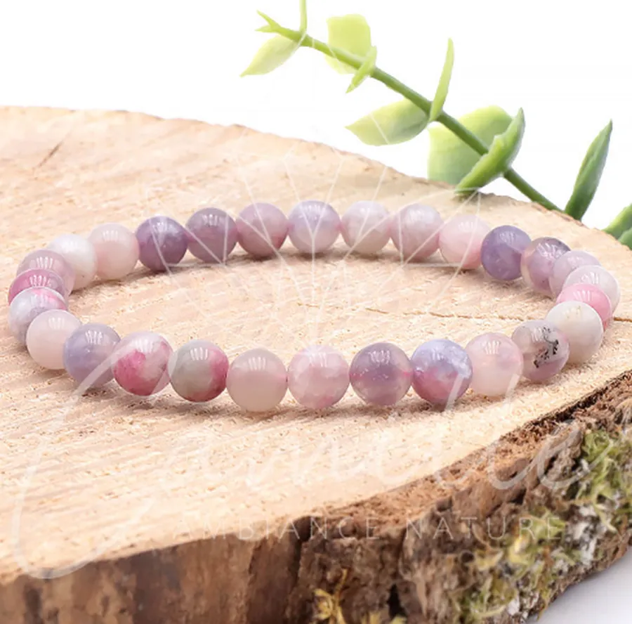 bracelet tourmaline rose sur eudialyte 06mm qualité A pierre naturelle