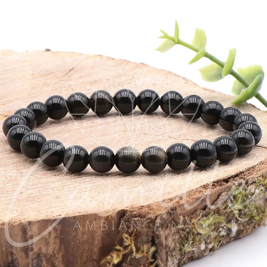 bracelet obsidienne dorée 08mm qualité A pierre naturelle