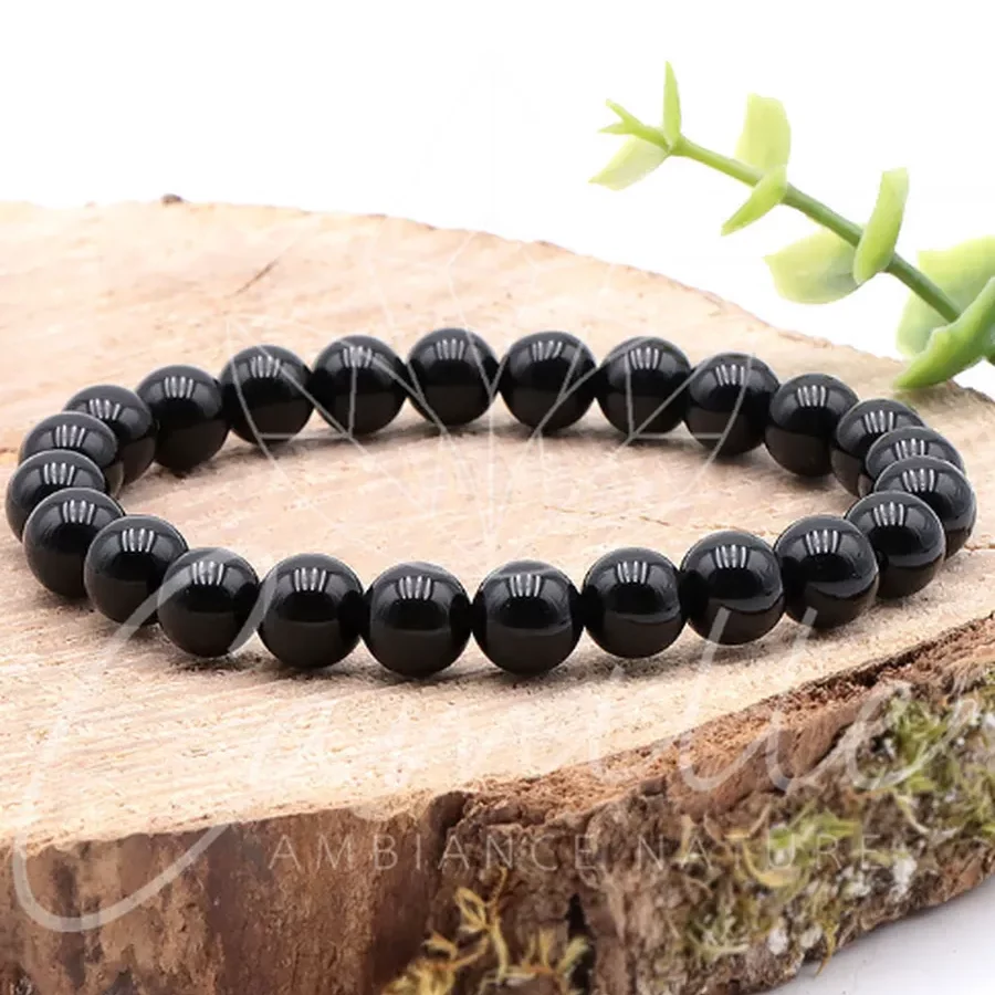 bracelet obsidienne noire 08mm qualité A pierre naturelle