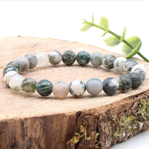bracelet agate arbre 08mm pierre naturelle verte et blanche