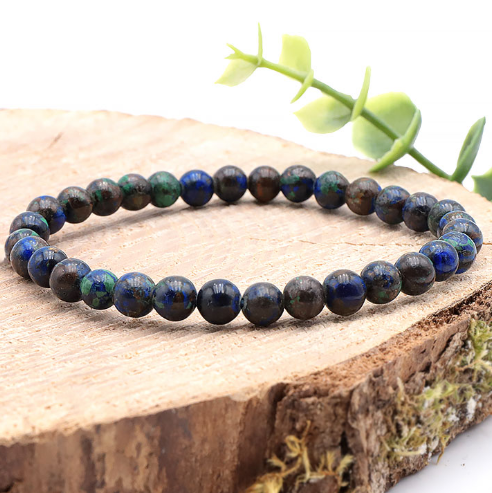 bracelet azurite malachite du Pérou qualité AA pierre naturelle bleue azur avec nuance de vert et noir