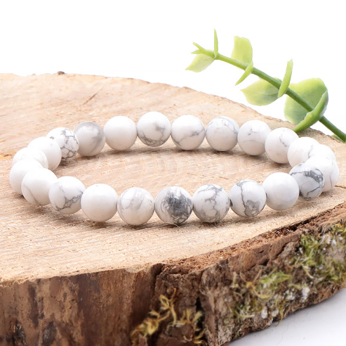 bracelet howlite blanche 08mm perle blanche type marbre pierre naturelle Zimbabwe