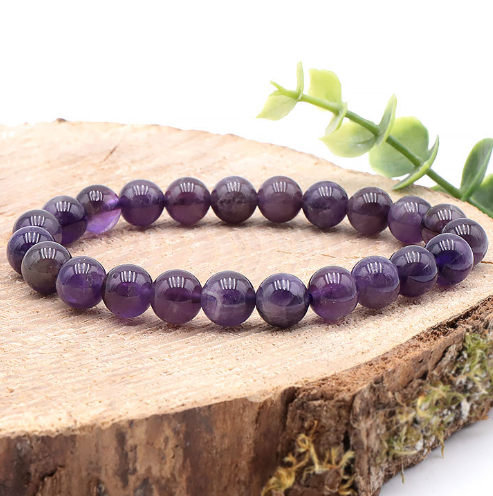 bracelet améthyste 08mm qualité A+ pierre naturelle violette intense avec une belle transparence en provenance Uruguay qui est un gisement connu pour la pureté des pierres et une couleur intense
