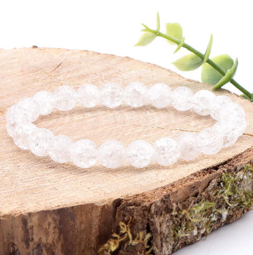 bracelet cristal de roche crack 08mm pierre naturelle qui brille avec l'effet crack comme un diamant