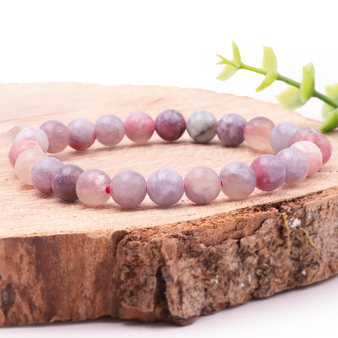 bracelet tourmaline rose sur eudialyte 08mm qualité A pierre naturelle rose nuancé de violet