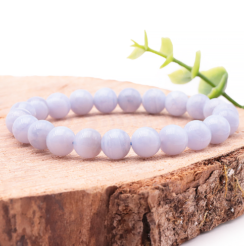 bracelet calcédoine de Namibie 08mm pierre naturelle qualité A bleu clair avec une légère transparence et sans inclusion