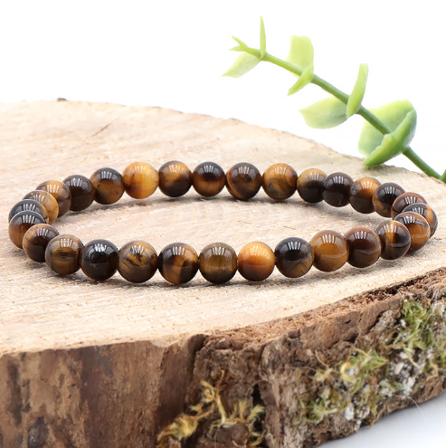 bracelet œil de tigre 06mm qualité A pierre naturelle marron avec reflet doré