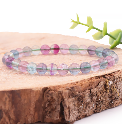 bracelet fluorine multicolore 06mm pierre naturelle qualité AA magnifique transparence avec couleur violette bleu et vert