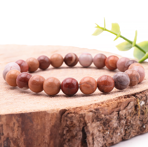 bracelet bois fossile 08mm qualité A pierre naturelle au nuance de marron clair et foncé