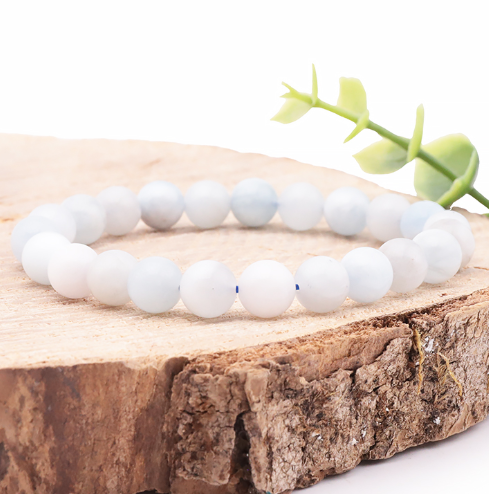 bracelet aigue marine 08mm pierre naturelle bleu ciel clair