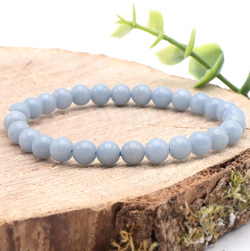 bracelet angélite 06mm en perle polie bleue ciel