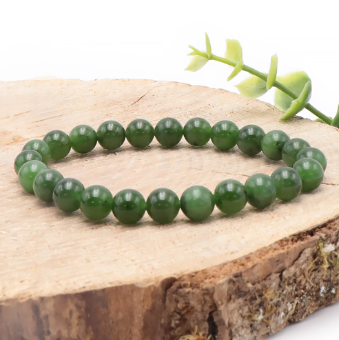 bracelet jade néphrite 08mm pierre naturelle en perle polie de couleur verte