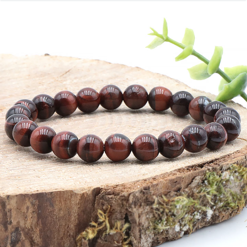 bracelet œil de taureau 08mm qualité AA pierre naturelle de couleur rouge bordeaux nuancé de noir