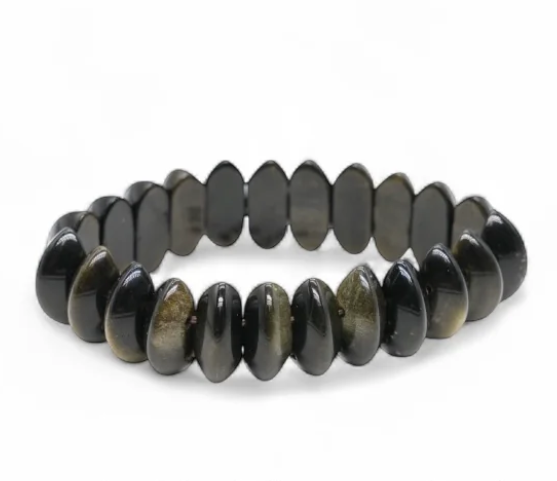 bracelet plaque obsidienne dorée