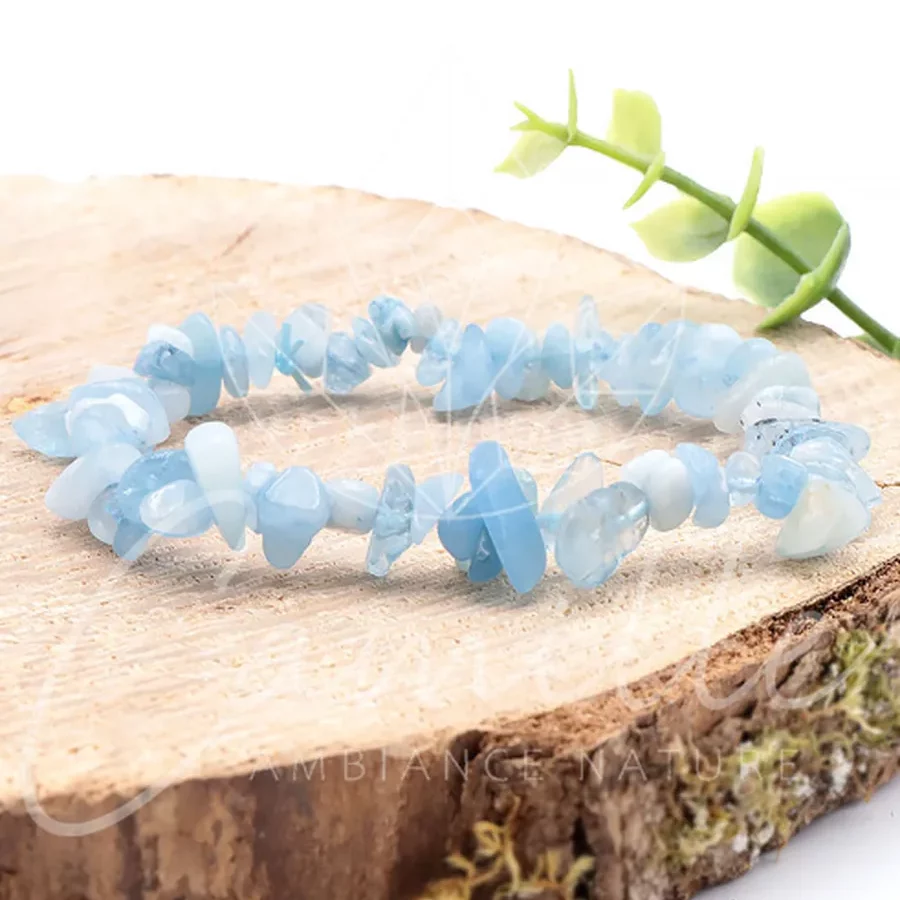 bracelet aigue marine baroque pierre naturelle bleue clair