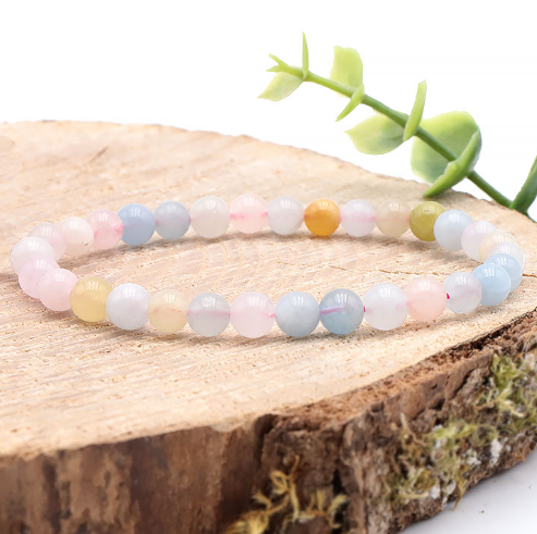 bracelet beryls naturelle qualité A pierre naturelle composé de plusieurs types de perles rose bleu jaune