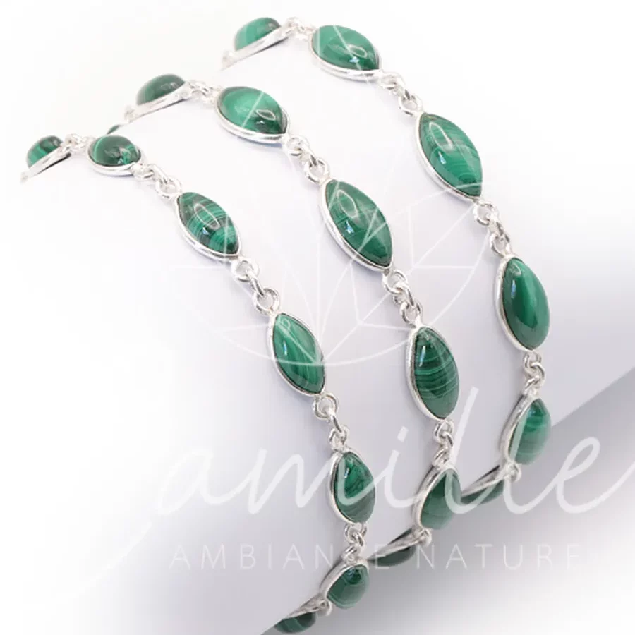 bracelet argent malachite AA du Congo