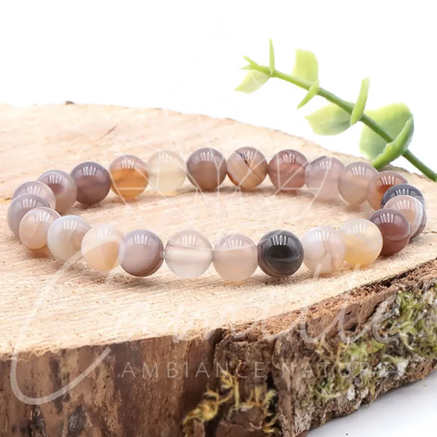 bracelet agate Botswana pierre naturelle avec une belle transparence et des inclusions aux couleurs multiples