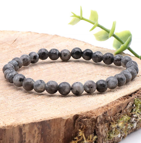 bracelet larvikite 06mm pierre naturelle gris noir de Norvège