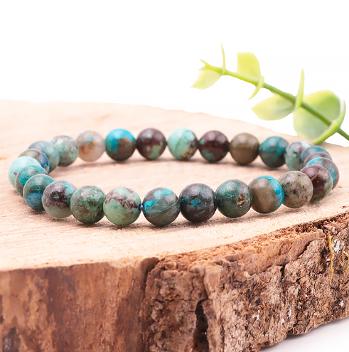 bracelet pierre chrysocolle 08MM du Pérou pierre naturelle au nuance de vert bleu turquoise