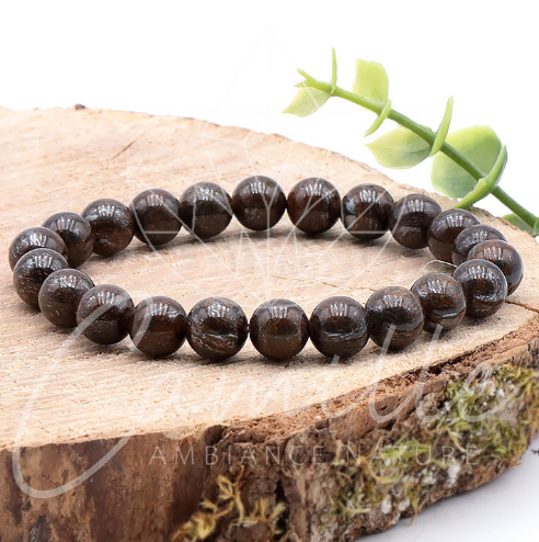 bracelet bronzite 08mm qualité A pierre naturelle lourde couleur foncée marron dorée