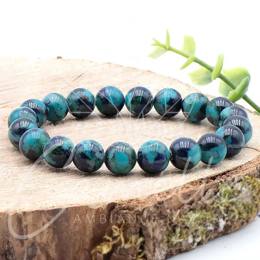 bracelet azurite malachite chrysocolle AAA du Pérou