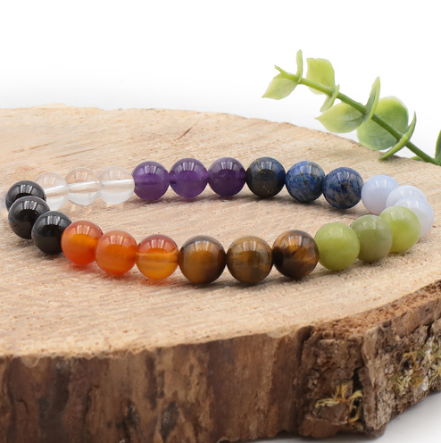 bracelet 7 chakras 08MM qualité A pierre naturelle au couleur des 7 chakras avec des pierres de qualité A