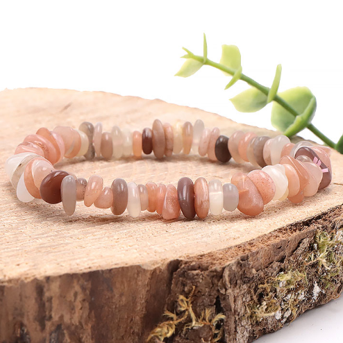 bracelet pierre de lune baroque qualité AA pierre naturelle beige, orange, rose saumon