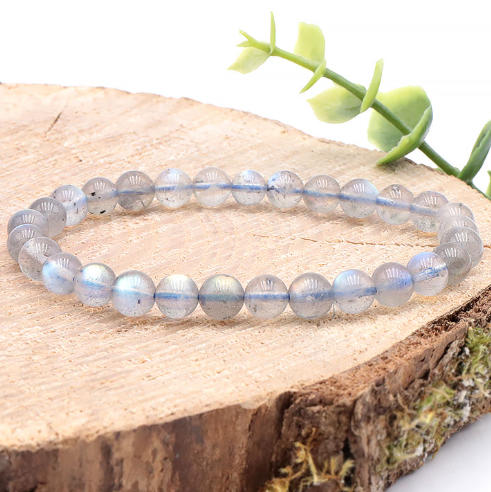 bracelet labradorite AA+ de Madagascar 07mm pierre naturelle gris clair avec reflet et belle transparence