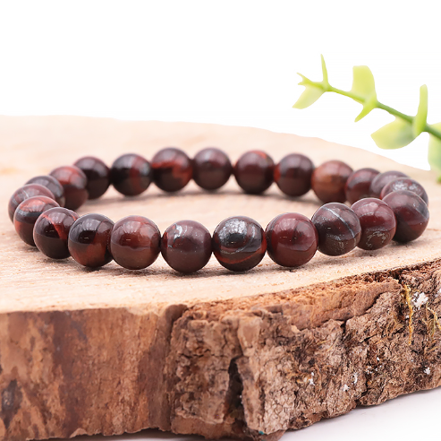 bracelet œil de taureau qualité A pierre naturelle reflet rouge et noir