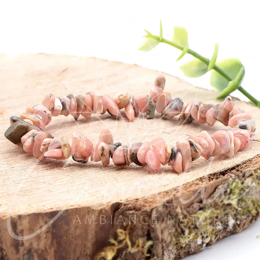 bracelet baroque rhodochrosite pierre naturelle rose avec veine naturelle