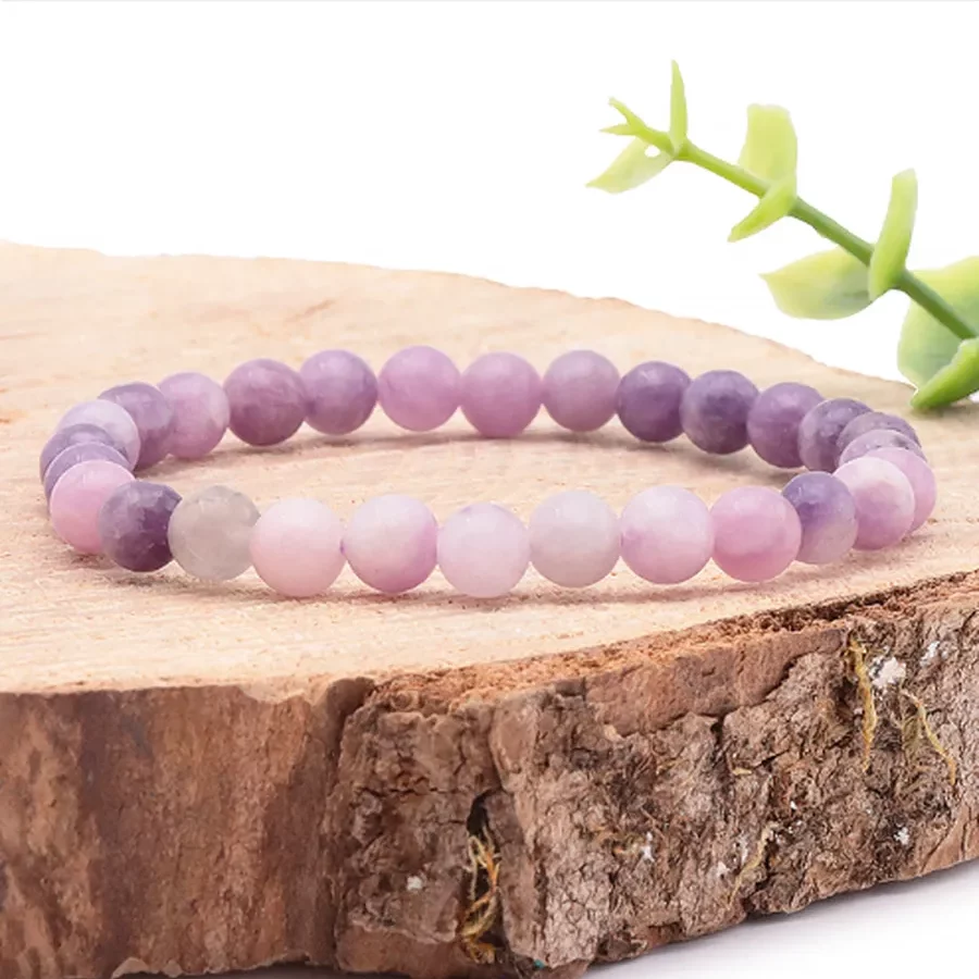 bracelet lépidolite de Madagascar 06mm qualité A+ élevée pierre naturelle rose violet avec nuance de blanc