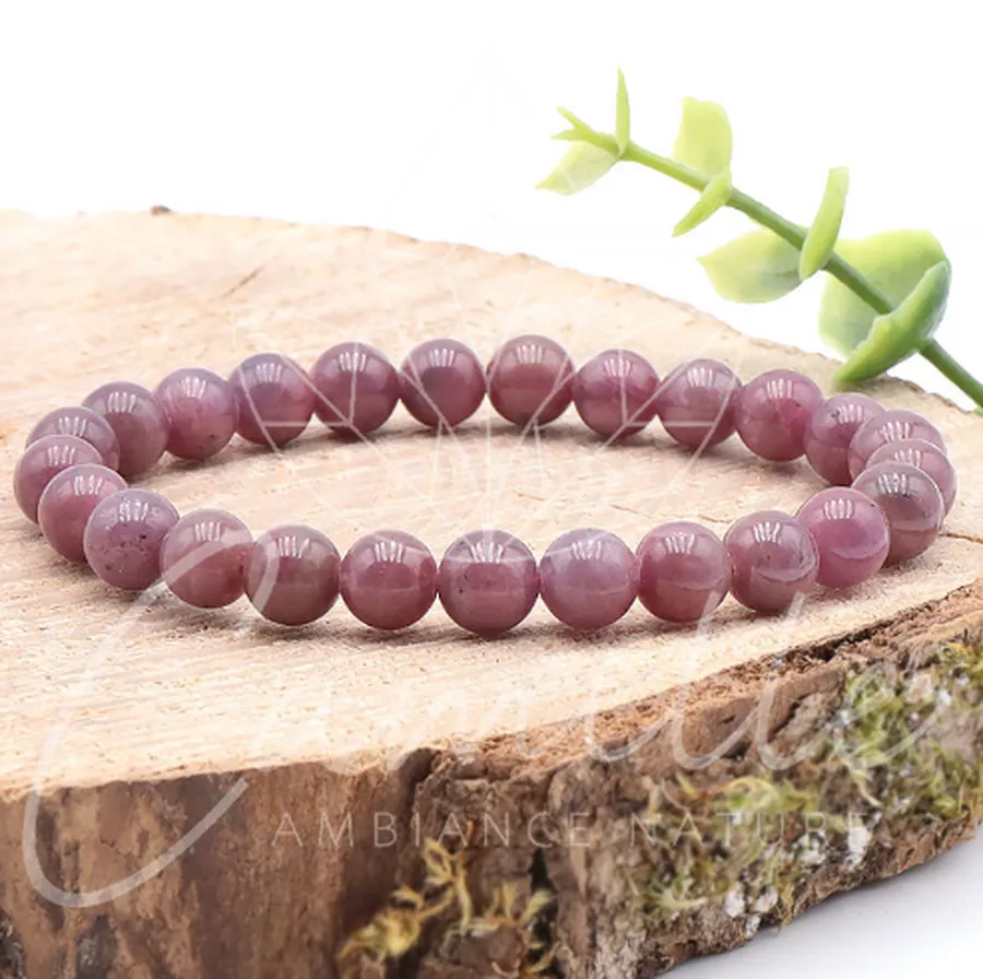 bracelet rubis 08mm qualité AA pierre naturelle inde de couleur rouge nuancé de pourpre