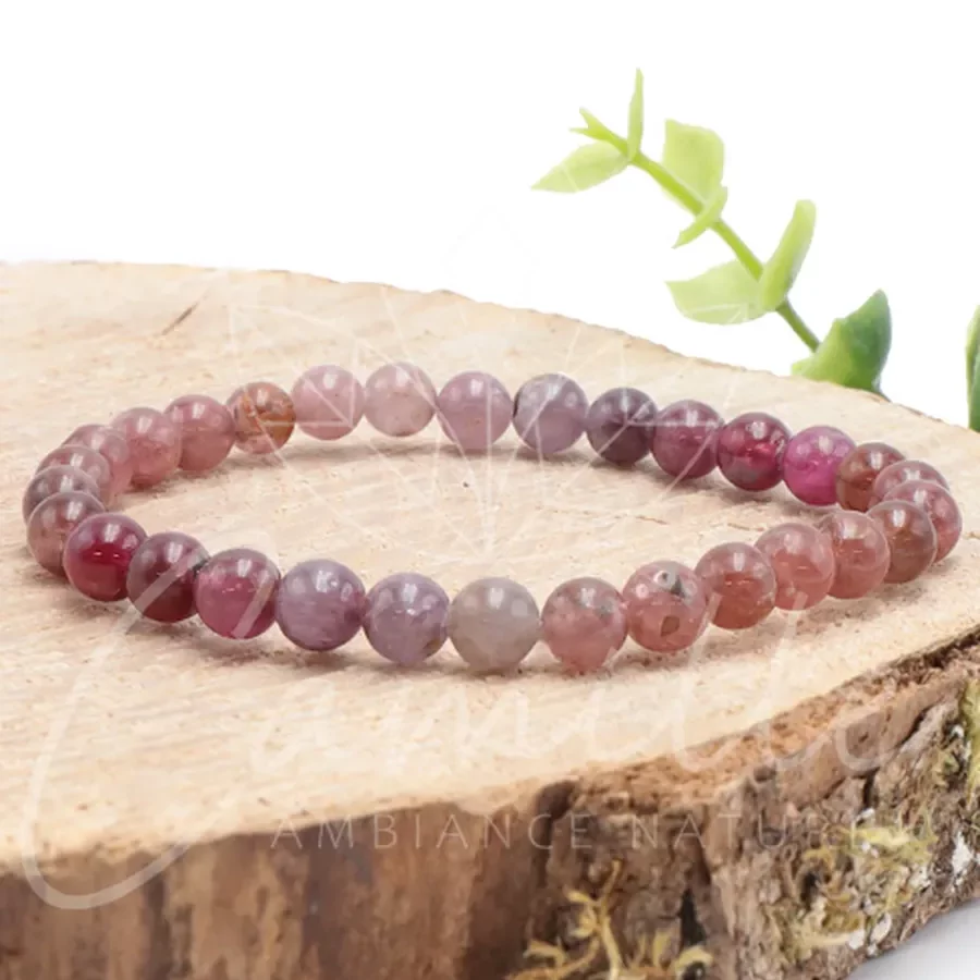 bracelet spinelle multicolore 06mm qualité AA pierre naturelle du Sri Lanka au couleur multiple de rose rouge violet orangé