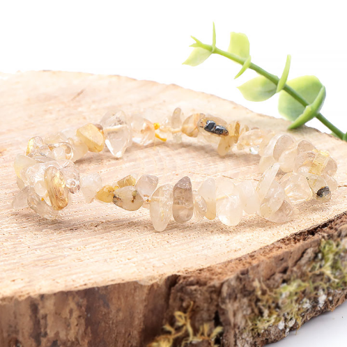 bracelet baroque cristal rutile pierre naturelle transparente avec inclusion dorée