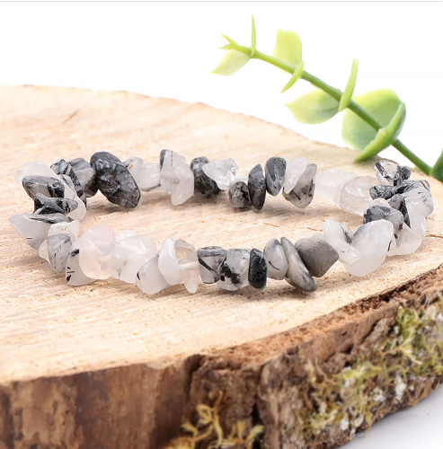 bracelet baroque cristal tourmaline pierre naturelle transparente avec inclusion de tourmaline noire
