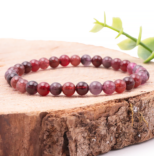 bracelet spinelle rouge qualité AA 06mm pierre naturelle au rouge vif, rouge sang et rouge pourpre