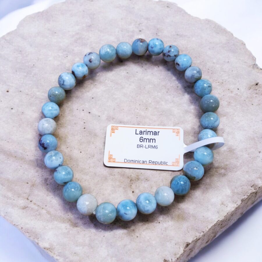 bracelet larimar pierre naturelle 06mm de République dominicaine pierre naturelle de qualité A bleu clair et nuance de blanc